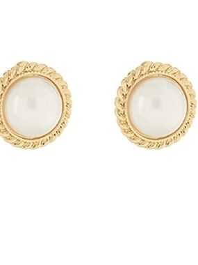 Gold-Tone Pearl Button Stud Clip-On Earrings - White Pearl